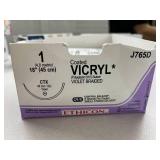 Ethicon J765D 1 (4 Metric) 18" CTX 48mm 1/2c Taper Coated Vicryl Polyglactin 910 Violet Braided Suture - Control Release, Single Strand Delivery - Exp 7/25