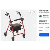 MSRP $270 Drive Medical Rollator Rolling Walker with 6" Wheels & Storage Bag, Red - Excellent Condition!