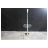 Vintage Brass Floor Lamp with Glass Table and LED Bulb