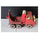 Vintage Red Metal Toy Logging Truck with Six Wheels