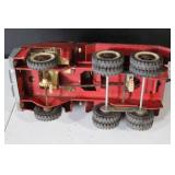 Vintage Red Metal Toy Logging Truck with Six Wheels
