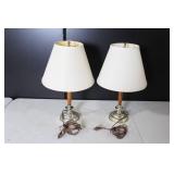 Set of 3 Table Lamps with Shades - Brass, Glass, and Wood Accents
