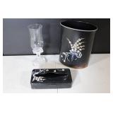 Vintage Metal Bath Set with Hand Painted Floral Design