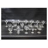 Collection of 17 Assorted Vintage Glass Stemware Goblets and Martini Glasses