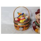 Collection of Vintage Clown Collectibles with Basket and Dolls