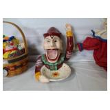 Collection of Vintage Clown Collectibles with Basket and Dolls