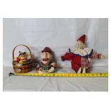 Collection of Vintage Clown Collectibles with Basket and Dolls