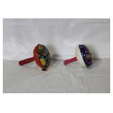Pair of Vintage Hand-Painted Metal Spinning Tops
