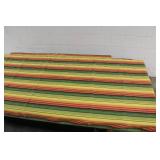 Rectangular Wooden Picnic Table with Benches and Striped Cushions