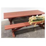 Rectangular Wooden Picnic Table with Benches and Striped Cushions