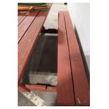 Rectangular Wooden Picnic Table with Benches and Striped Cushions