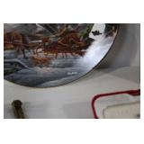 Assorted Collectibles and Decor Lot Including Bradford Exchange Plates, Coin Banks, and Cross Plaque