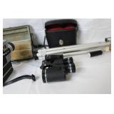 Vintage Sankyo Super CM 400 Movie Camera, Vixen Binoculars, and Vistar Tripod Set
