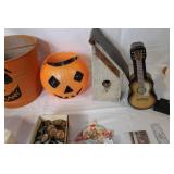 Vintage Halloween Buckets, Coasters, Bottle Caps, Guitar Decor, and Collectibles Lot