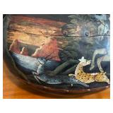 UL - Large Vintage Hand Painted Metal Rice Container with Indian Hunting Scene