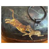 UL - Large Vintage Hand Painted Metal Rice Container with Indian Hunting Scene