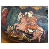 UL - Large Vintage Hand Painted Metal Rice Container with Indian Hunting Scene
