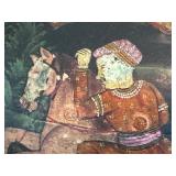 UL - Large Vintage Hand Painted Metal Rice Container with Indian Hunting Scene