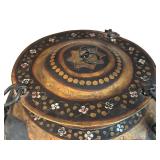 UL - Large Vintage Hand Painted Metal Rice Container with Indian Hunting Scene