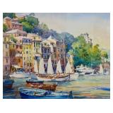 LLSTR - Large Framed Original Rose Edin Watercolor Coastal Scene