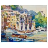 LLSTR - Large Framed Original Rose Edin Watercolor Coastal Scene