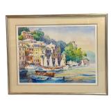 LLSTR - Large Framed Original Rose Edin Watercolor Coastal Scene