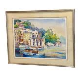 LLSTR - Large Framed Original Rose Edin Watercolor Coastal Scene