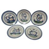 PTRY - Set of 5 Hand-Painted M. A. Hadley Farmhouse Dinner Plates