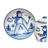 PTRY - M.A. Hadley Ski Scene Ceramic Pitcher, 4 Dinner Plates, 5 Salad Plates
