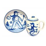 PTRY - M.A. Hadley Ski Scene Ceramic Pitcher, 4 Dinner Plates, 5 Salad Plates