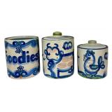 PTRY - Set of 3 M.A. Hadley Pottery Canisters Goodies Cow Hen Assorted Sizes