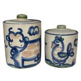 PTRY - Set of 3 M.A. Hadley Pottery Canisters Goodies Cow Hen Assorted Sizes