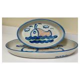 PTRY - Set of 2 M.A. Hadley Pottery Platters with Whale Design