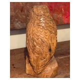 Hand-Carved Wooden Owl Sculpture Signed C. Letty 2004, 13 Inches Tall
