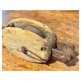 LL - Antique Wooden Pulley Block with Iron Hook