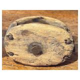 LL - Antique Wooden Pulley Block with Iron Hook