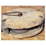 LL - Antique Wooden Pulley Block with Iron Hook