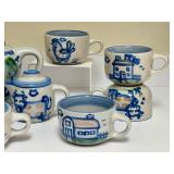 PTRY - M.A. Hadley Pottery Country Scene Teapot with 8 Teacups Hand-Painted