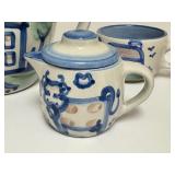 PTRY - M.A. Hadley Pottery Country Scene Teapot with 8 Teacups Hand-Painted