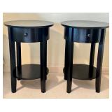 LLBR - Pair of Black Round Accent Tables with Drawers