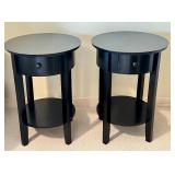 LLBR - Pair of Black Round Accent Tables with Drawers