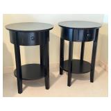 LLBR - Pair of Black Round Accent Tables with Drawers