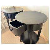 LLBR - Pair of Black Round Accent Tables with Drawers