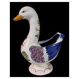LLSTR - Quimper Style French Faience Duck Pitcher with Hand-Painted Design