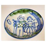 M.A. Hadley Hand Painted Pottery Farmer and Wife Serving Bowl