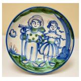 M.A. Hadley Hand Painted Pottery Farmer and Wife Serving Bowl