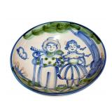 M.A. Hadley Hand Painted Pottery Farmer and Wife Serving Bowl