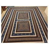 LLSTR - Handcrafted by Hmong Artisans Quilt Top Bed Cover Blue and Brown Geometric Pattern