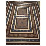 LLSTR - Handcrafted by Hmong Artisans Quilt Top Bed Cover Blue and Brown Geometric Pattern