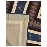 LLSTR - Handcrafted by Hmong Artisans Quilt Top Bed Cover Blue and Brown Geometric Pattern